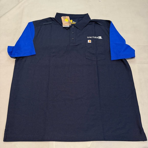 New Carhartt United Airline Men 2XL Navy Short Sleeve Employee Worker Polo Shirt